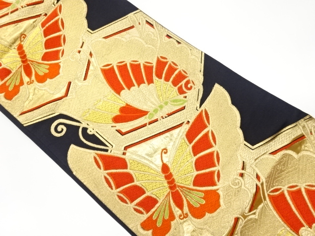 リサイクル　亀甲に蝶模様織出し袋帯